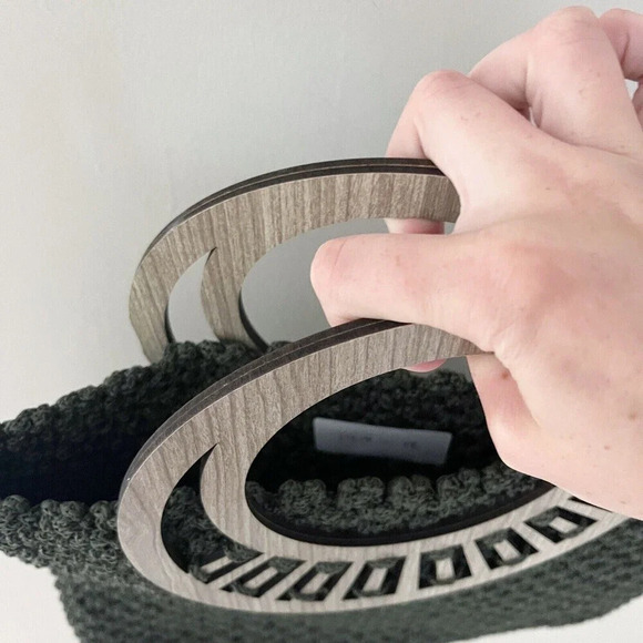 Handmade Women's Green Woven Handbag Boho Wood Top Handles Festival Unique Mediu - Picture 4 of 7